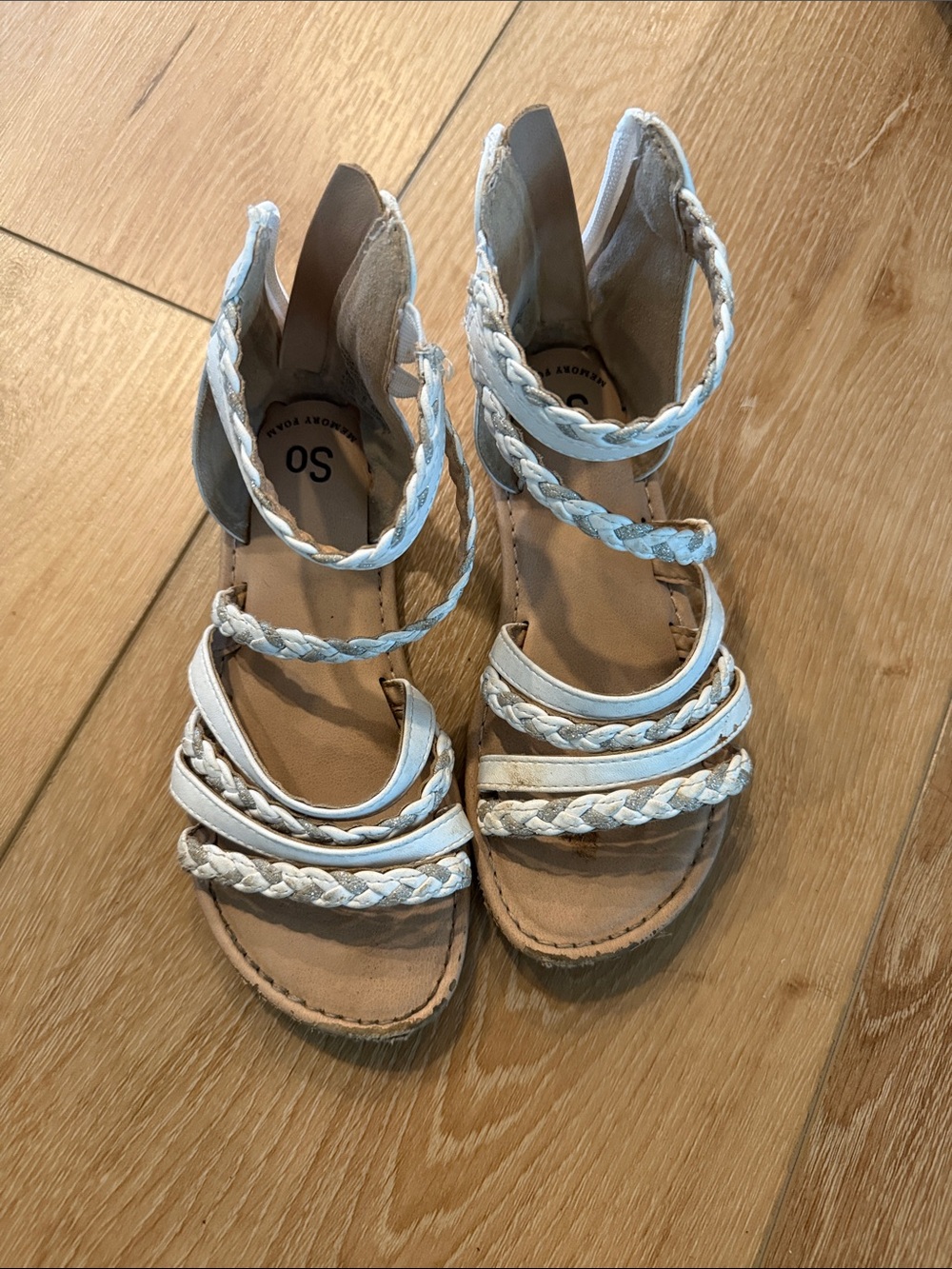 SO White Braided Ankle-Strap Kids Sandals